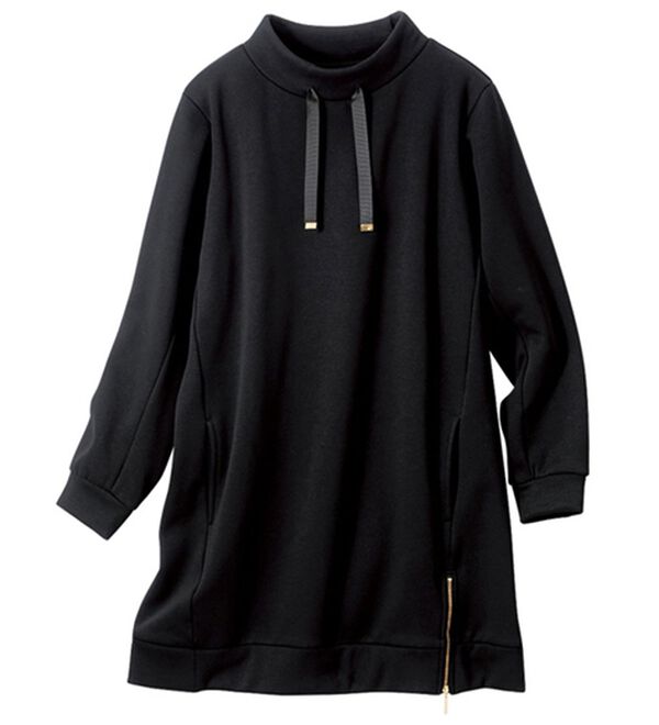 VINNO（ヴィノ）の「スタンドネック裏シャギーパーカーチュニック（チュニック）」｜ブラック