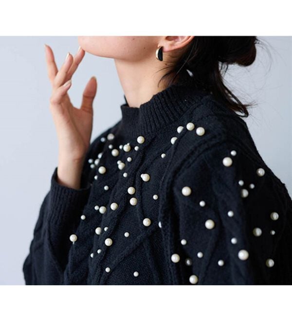 RANAN（ラナン）の「ケーブル使いパール調ビーズニットプルオーバー（ニット・セーター）」｜詳細画像