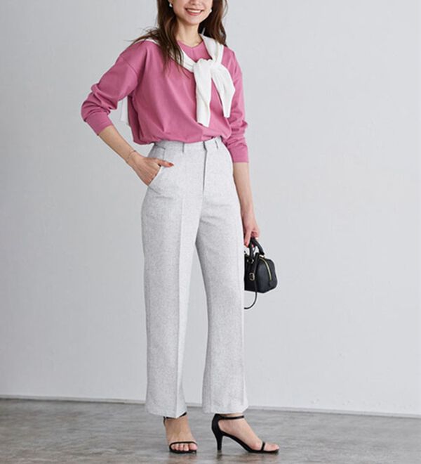 Pierrot（ピエロ）の「【選べる丈】サマーツイードセンタープレスパンツ（フルレングスパンツ）」｜詳細画像