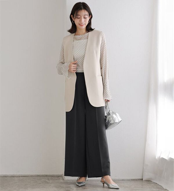 Pierrot（ピエロ）の「【選べる丈】楽ちんきれい高見えワイドパンツ（ワイドパンツ・ガウチョ）」｜詳細画像