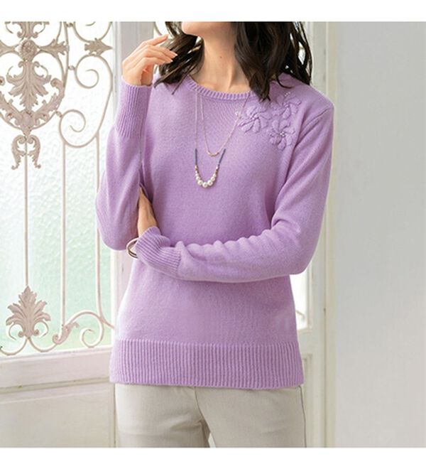 ルフラン（ルフラン）の「【３色組】花モチーフ刺しゅうニット（ニット・セーター）」｜詳細画像