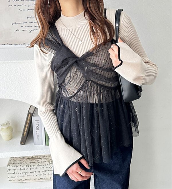 GeeRA（ジーラ）の「ドットチュールアシンメトリーデザインキャミビスチェ（チュニック）」｜詳細画像