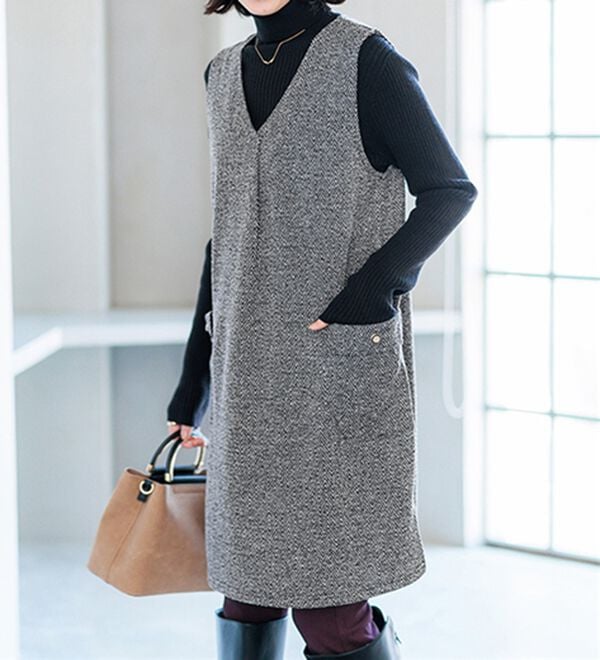 BELLUNA（ベルーナ）の「ツイード調タック使いジャンパースカート（チュニックワンピース）」｜詳細画像