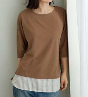 BELLUNA（ベルーナ）の「ラメストライプシャツフェイクチュニック（チュニック）」｜モカ系