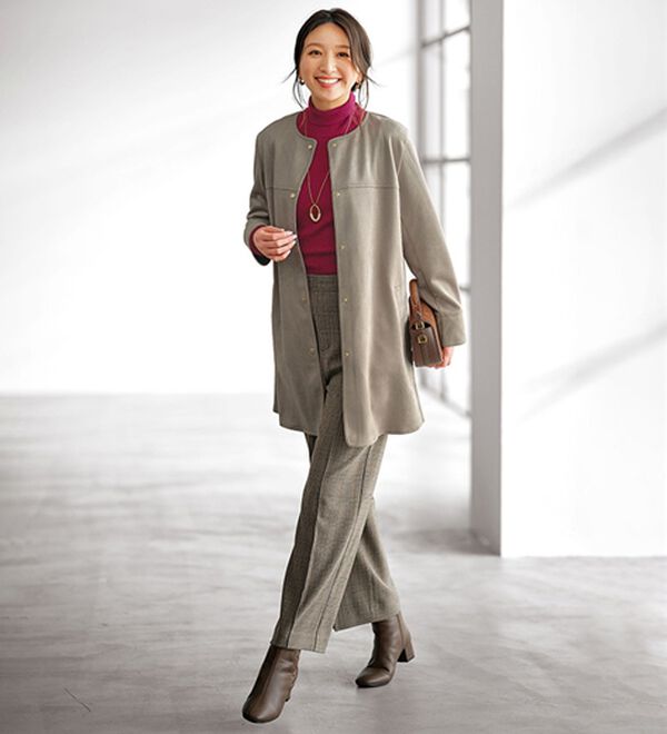 BELLUNA（ベルーナ）の「スエード調ノーカラーロング丈ジャケット（ノーカラージャケット）」｜詳細画像