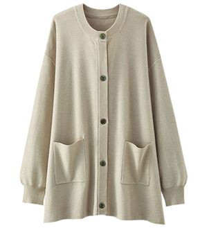 BELLUNA（ベルーナ）の「もっちり素材ノーカラーカーディガン（ニットカーディガン）」｜グレージュ