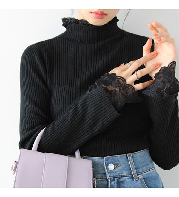 GeeRA（ジーラ）の「大人可愛い！レースが上品なハイネックニット（ニット・セーター）」｜詳細画像