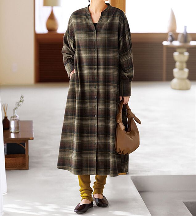 TinDoll 茶チェックロングワンピース 美品 キャミワンピース ロング丈 