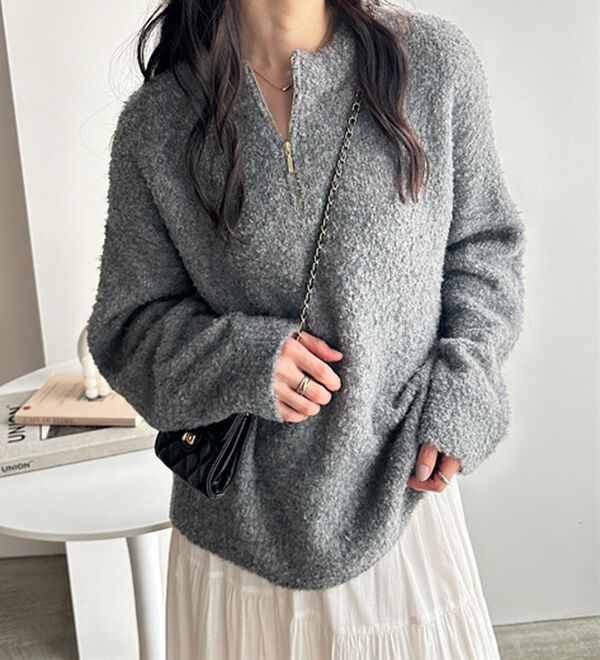 GeeRA（ジーラ）の「ハーフジップミックスニットプルオーバー（ニット・セーター）」｜詳細画像