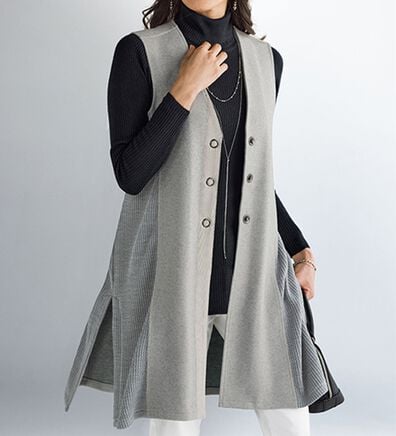 BELLUNA（ベルーナ）の「圧縮ニット素材リブ切替ロングジレ（ジレ）」