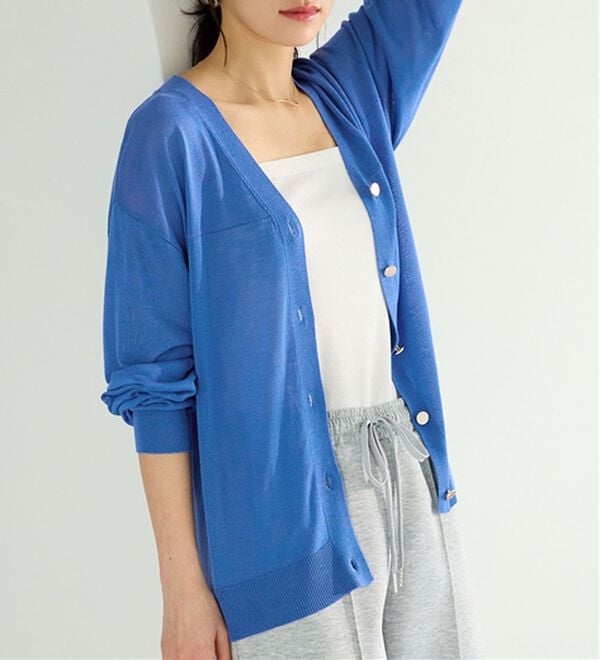 BELLUNA（ベルーナ）の「【快適Ｌａｂ．】シャリ冷！洗える多機能ニットカーディガン（ニットカーディガン）」｜ブルー