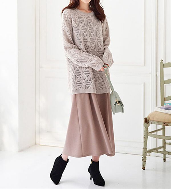 BELLUNA（ベルーナ）の「リーフ柄透かし編ニットチュニック（チュニック）」｜詳細画像