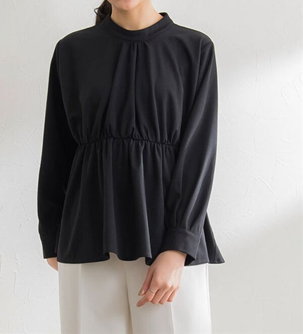 Pierrot（ピエロ）の「ハイネックギャザーTブラウス（ブラウス）」｜詳細画像