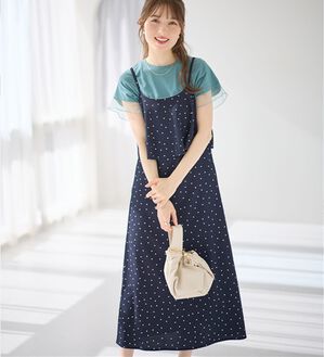 alotta（アロッタ）の「フリルキャミワンピース（カットソーワンピース）」｜ドット柄