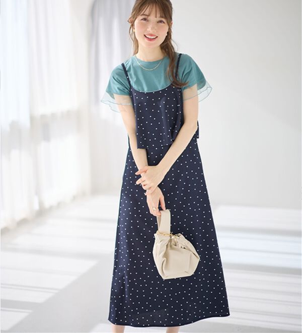 alotta（アロッタ）の「フリルキャミワンピース（カットソーワンピース）」｜ドット柄