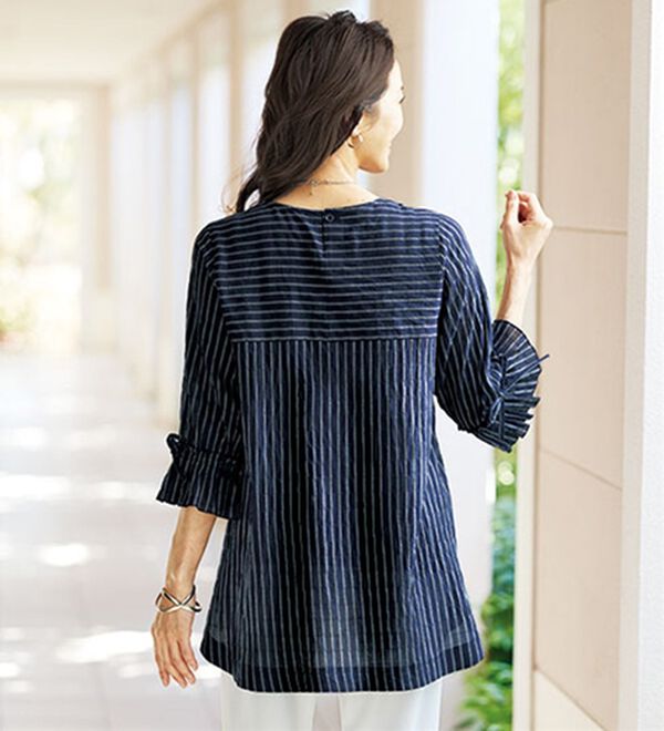 BELLUNA（ベルーナ）の「さらりと涼やか綿素材変化織ストライプブラウス（ブラウス）」｜詳細画像
