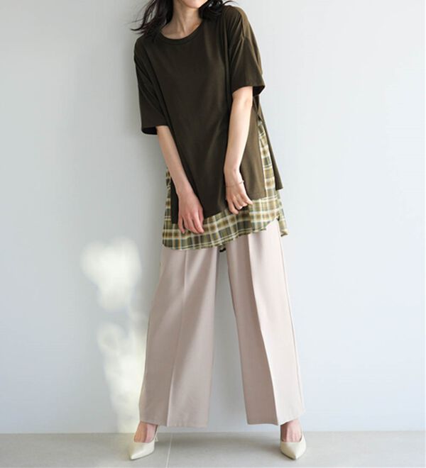 RANAN（ラナン）の「チェック柄異素材使いTシャツ（カットソー）」｜詳細画像