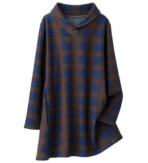 BELLUNA（ベルーナ）の「まるで着る毛布！裏ファーデザインチュニック（チュニック）」｜ブラウン系チェック