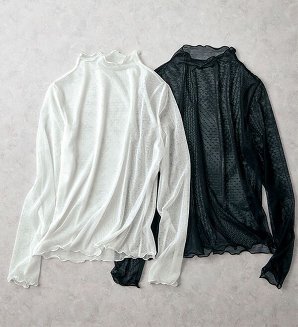 BELLUNA（ベルーナ）の「【低身長さん向け】ドット柄チュールインナー（カットソー）」｜詳細画像