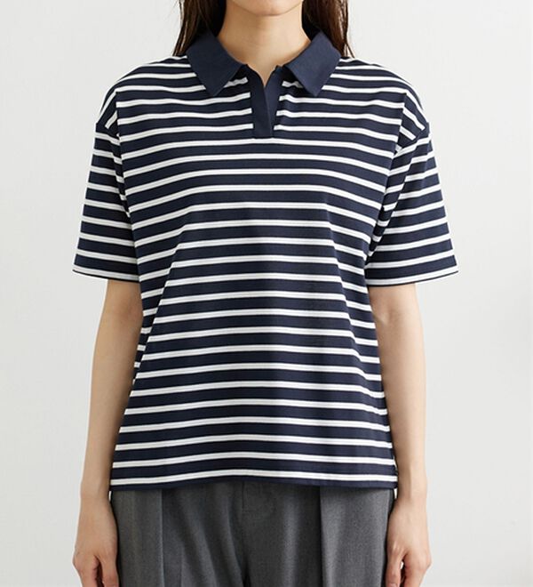 BELLUNA（ベルーナ）の「ボーダー柄スキッパーポロシャツ（カットソー）」｜詳細画像