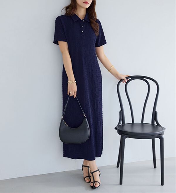 alotta（アロッタ）の「ゴールドボタンポロワンピース（カットソーワンピース）」｜詳細画像