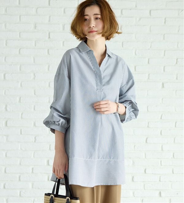 BELLUNA（ベルーナ）の「麻調素材袖タックデザインシャツチュニック（チュニック）」｜詳細画像