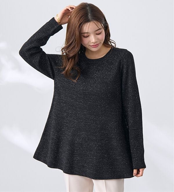 BELLUNA（ベルーナ）の「ラメ入りあぜ編フレアーニットチュニック（ニット・セーター）」｜詳細画像