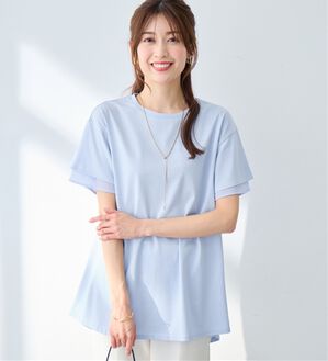 alotta（アロッタ）の「＜丈が選べる＞袖口シフォントップス／チュニック（カットソー）」｜ラベンダーブルー／チュニック丈