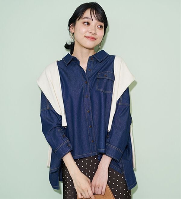 BELLUNA（ベルーナ）の「大人のゆるっと変形デニムシャツ（シャツ）」｜詳細画像