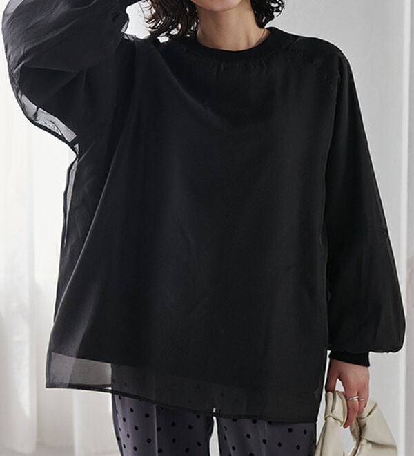 RANAN（ラナン）の「裏起毛シアー素材レイヤードスウェット（カットソー）」｜詳細画像