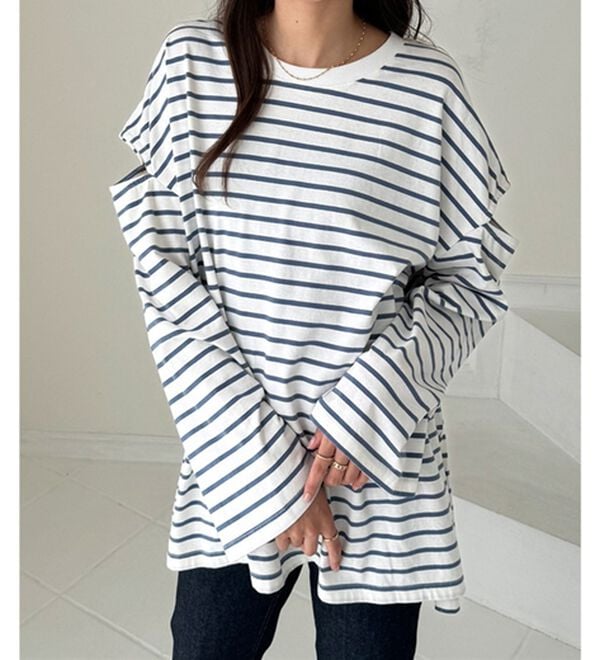 GeeRA（ジーラ）の「袖スリットボーダーカットソー（カットソー）」｜詳細画像