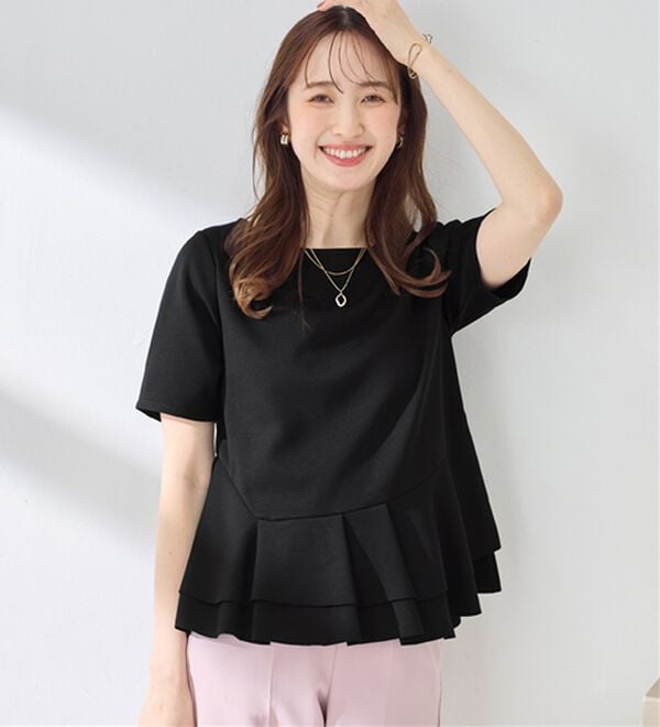 alotta（アロッタ）の「スクエアネックティアードトップス（カットソー）」｜ブラック