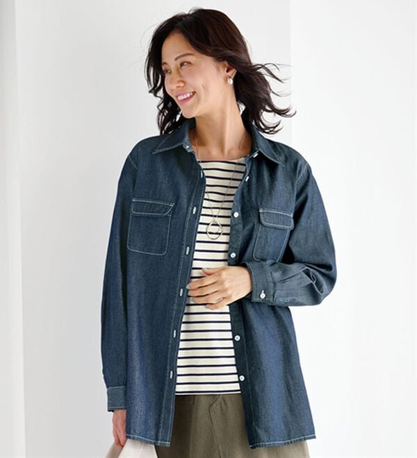 BELLUNA（ベルーナ）の「Ｇジャン未満の軽やかライトオンスデニムシャツ（シャツ）」｜インディゴ