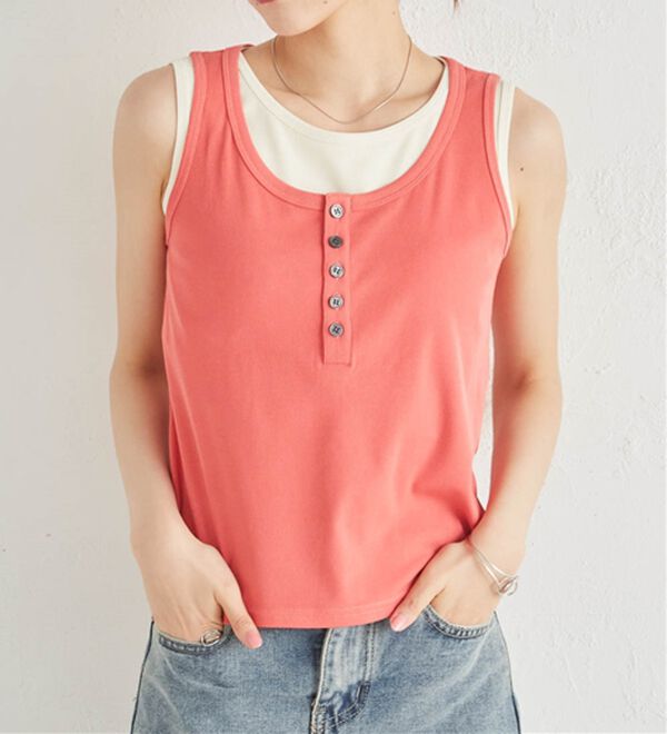 RANAN（ラナン）の「カップ付きレイヤードヘンリーネックタンクトップ（カットソー）」｜詳細画像