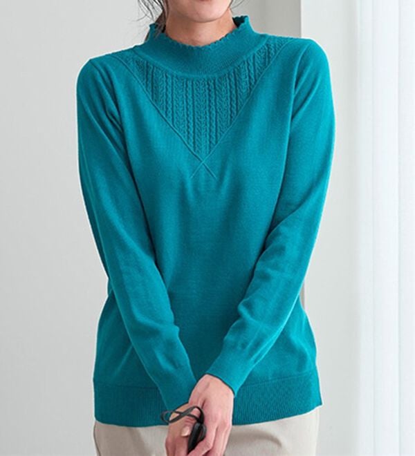 BELLUNA（ベルーナ）の「静電防止！洗えるウール入り透かし編みセーター（ニット・セーター）」｜詳細画像