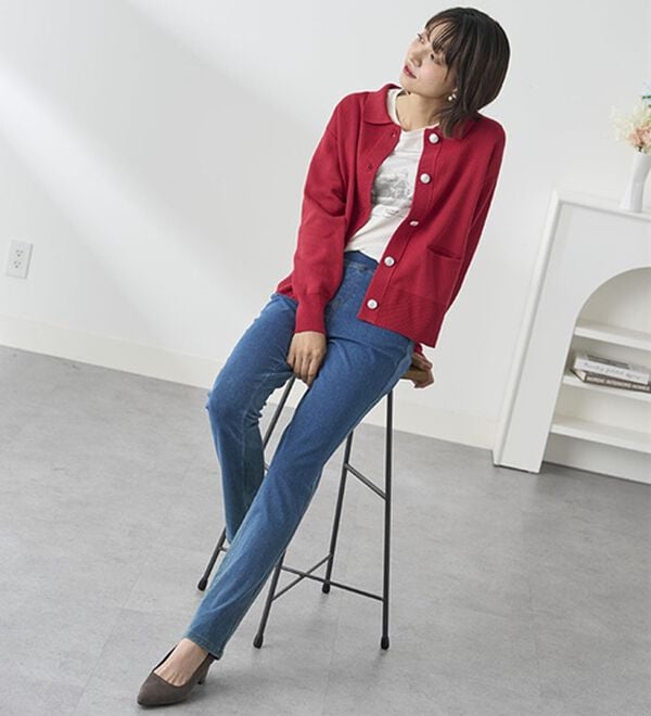 BELLUNA（ベルーナ）の「【選べる裏側】ぐん伸びニットデニムパンツ（フルレングスパンツ）」｜詳細画像