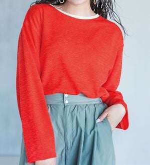 RANAN（ラナン）の「配色使いニットソープルオーバー（カットソー）」｜オレンジ／グレージュ