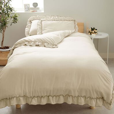 iellio（イエリオ）の「大人かわいいダブルフリル付布団カバーリング＜掛け布団カバー・ボックスシーツ・枕カバー・ずれにくい・オールシーズン・淡色＞（敷布団カバー・シーツ）」