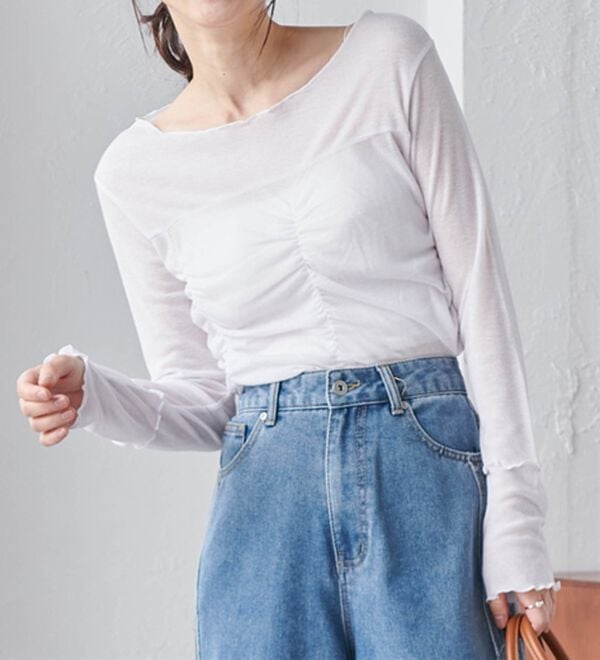 RANAN（ラナン）の「ギャザーデザインシアーTシャツ（Tシャツ）」｜詳細画像