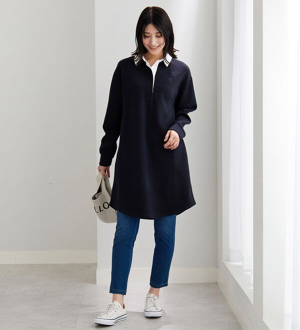 BELLUNA（ベルーナ）の「ボーダージャカード素材ラガーシャツワンピース（カットソーワンピース）」｜詳細画像