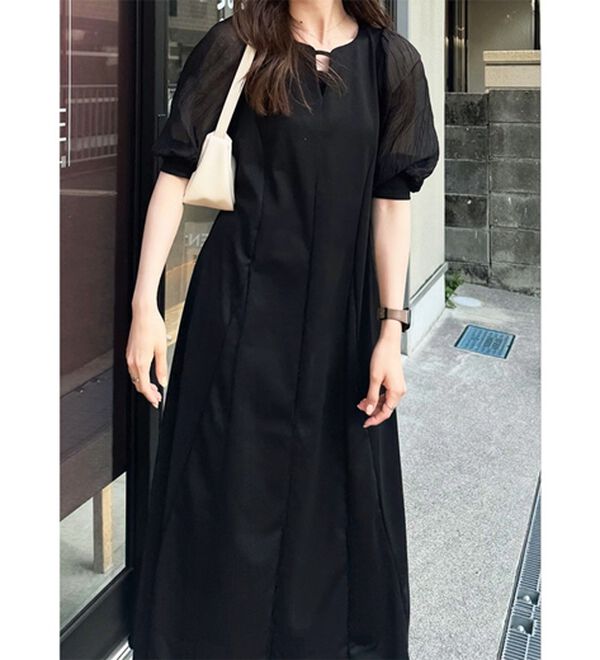 GeeRA（ジーラ）の「袖楊柳シアー美ラインワンピース（カットソーワンピース）」｜詳細画像