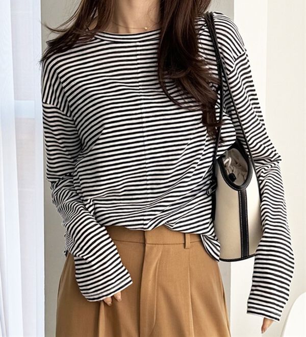 GeeRA（ジーラ）の「着回し自在！スラブシアートップス（カットソー）」｜白黒ボーダー