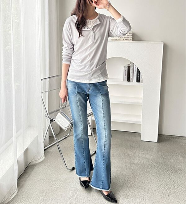 GeeRA（ジーラ）の「前後２ＷＡＹシアースラブヘンリーネックカットソー（カットソー）」｜詳細画像