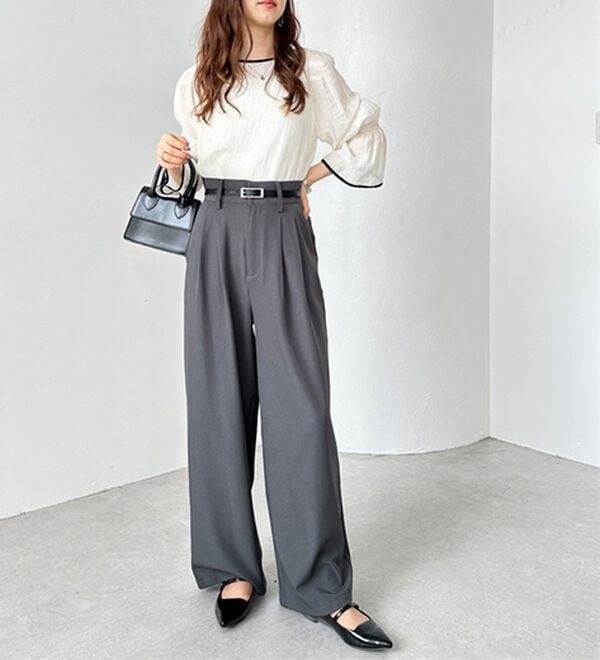 GeeRA（ジーラ）の「着心地抜群！ハイウエストダブルタックワイドパンツ（フルレングスパンツ）」｜詳細画像