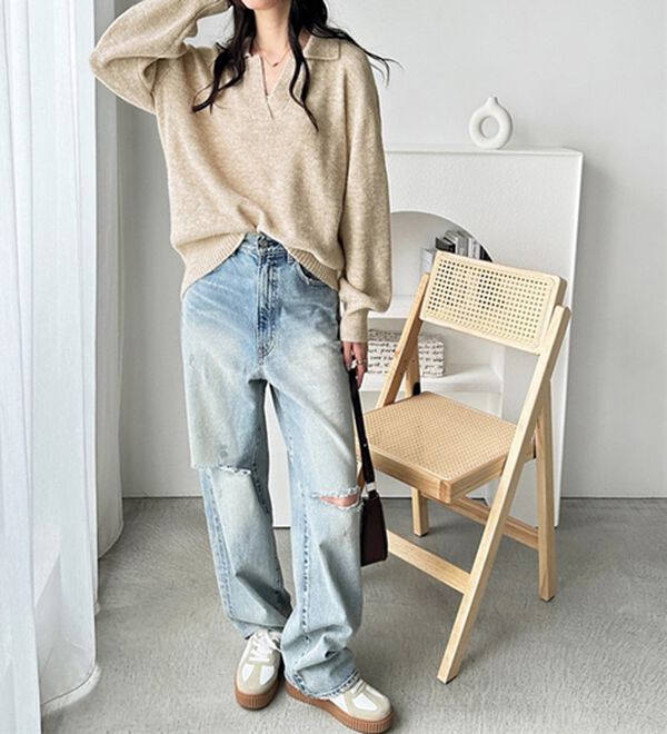 GeeRA（ジーラ）の「スキッパーポロ衿ニットトップス（ニット・セーター）」｜詳細画像