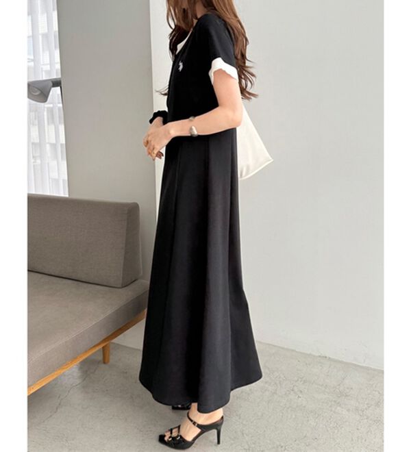 GeeRA（ジーラ）の「【ＵＳ．ＰＯＬＯ．ＡＳＳＮ】レイヤード風ヘンリーネック半袖ワンピース（カットソーワンピース）」｜詳細画像