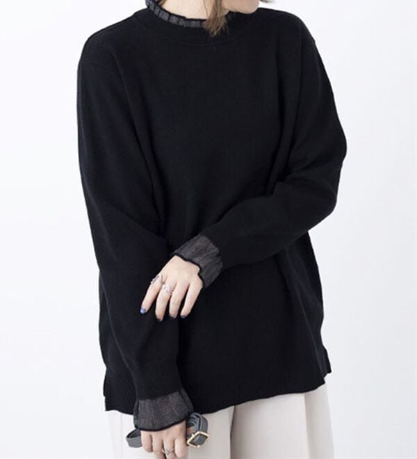 BELLUNA（ベルーナ）の「衿＆袖シアーニット使いプルオーバー（ニット・セーター）」｜詳細画像