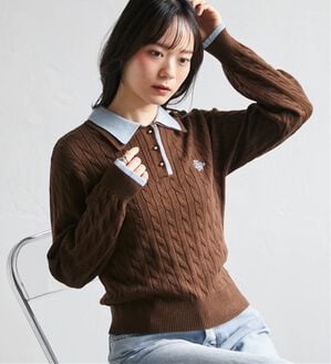 RANAN（ラナン）の「ダブルカラーニットポロ（ニット・セーター）」｜ブラウン系