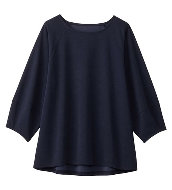 alotta（アロッタ）の「【接触冷感】さらっと上品ランタンスリーブカットソー（カットソー）」｜ネイビー／７分袖
