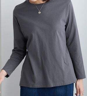 BELLUNA（ベルーナ）の「綿１００％大人顔サマ見えプルオーバー（カットソー）」｜チャコール